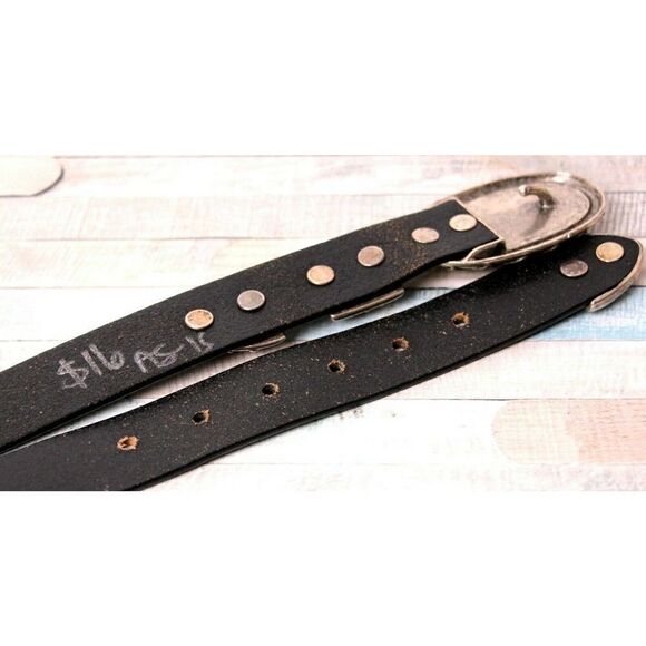 VINTAGE BLACK GENUINE LEATHER 1.25"Wd HOOK BUCKLE CASUAL WOMEN'S BELT Sz M (G74 - Picture 12 of 12